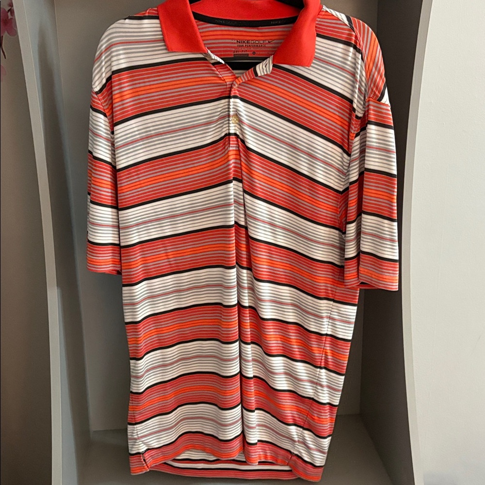 Nike Orange Red, White & Black Striped Polo Shirt
